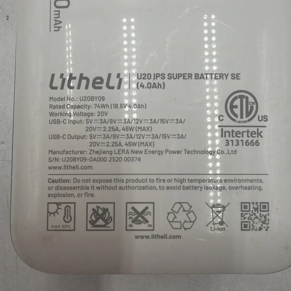Litheli 4.0h 20000mAh U20BY09 White/Gray Tested